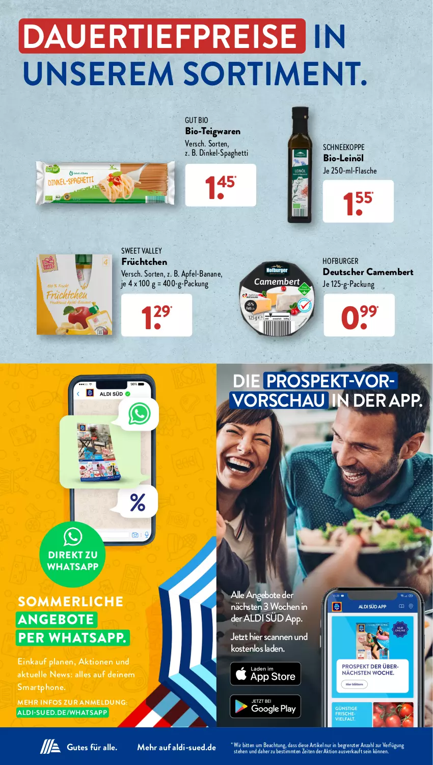 Aktueller Prospekt AldiSud - NÄCHSTE WOCHE - von 23.10 bis 28.10.2023 - strona 3 - produkty: aldi, angebot, angebote, apfel, auer, banane, bio, burger, camembert, dauertiefpreis, eis, elle, flasche, leinöl, merl, reis, smartphone, spaghetti, teigwaren, Ti, tiefpreis, ZTE