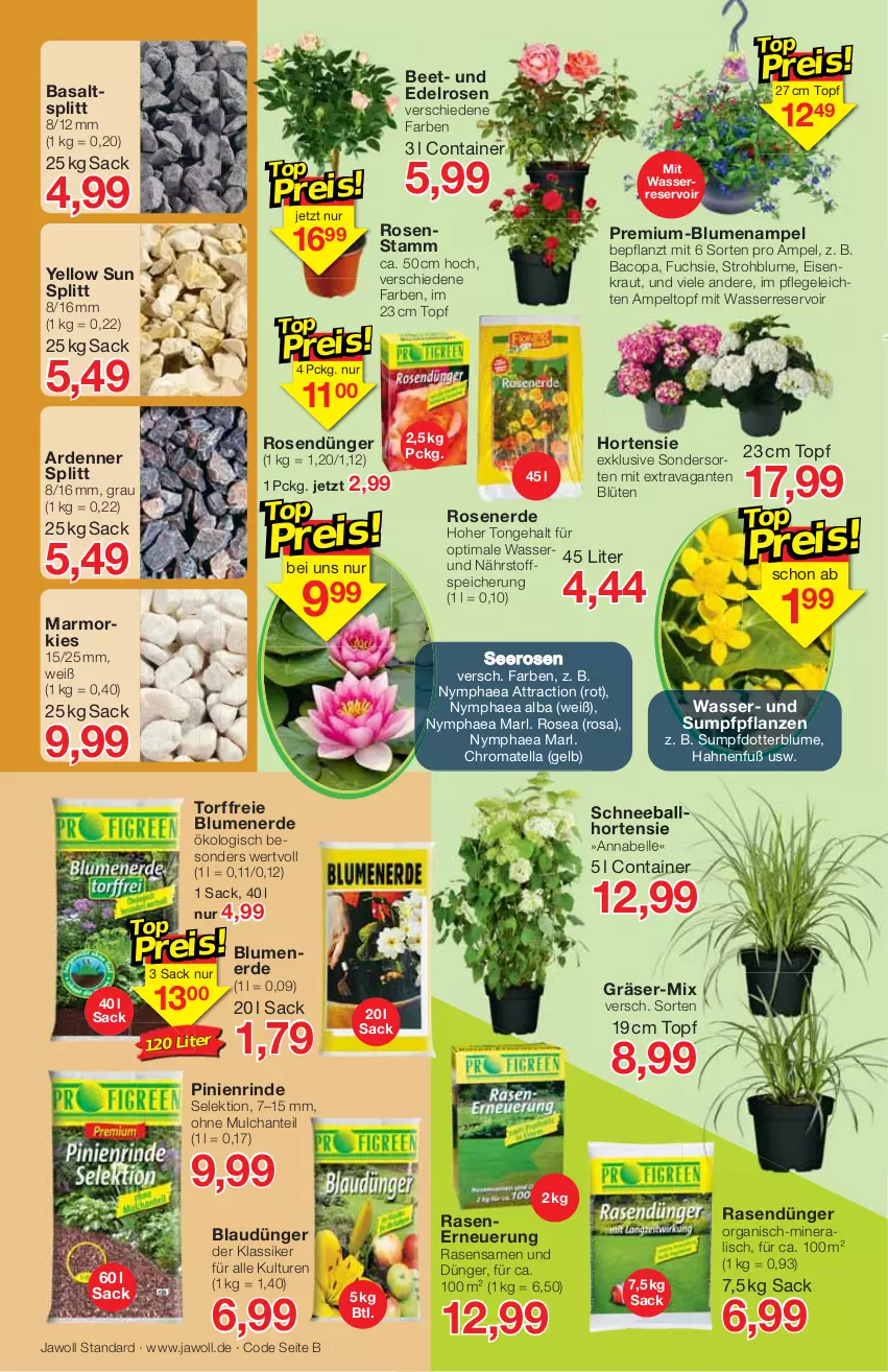 Aktueller Prospekt Jawoll - Prospekte - von 01.05 bis 07.05.2022 - strona 8 - produkty: ball, blume, blumen, Blumenampel, blumenerde, Blüte, Container, dünger, eis, elle, erde, hortensie, Kraut, pflanze, pflanzen, rasen, rasendünger, rasensamen, rind, rosen, rosenerde, sac, Strohblume, Ti, topf, wasser, ZTE