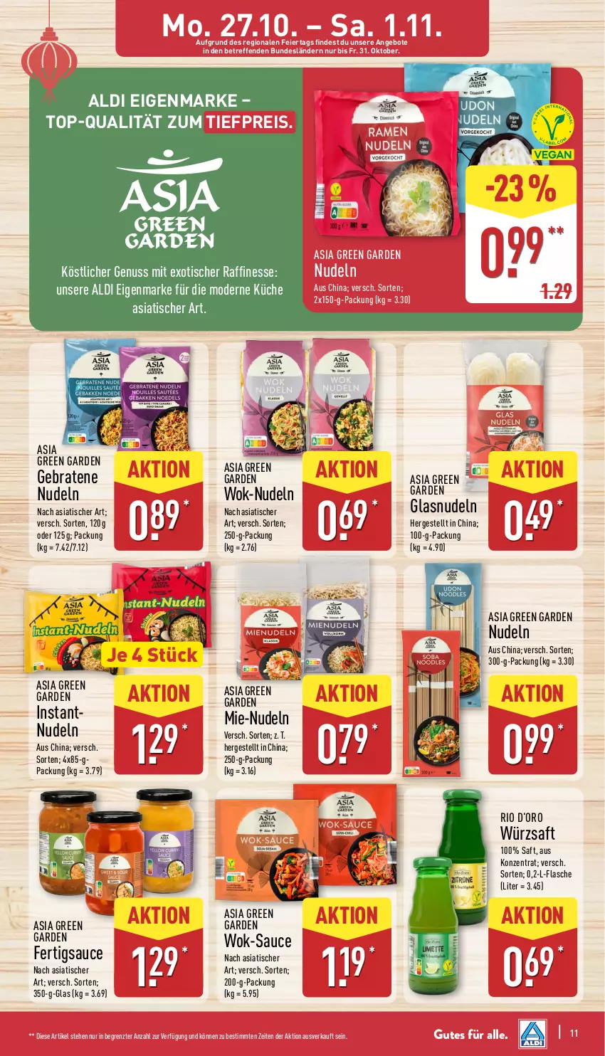 Aktueller Prospekt Aldi Nord - Von Montag - von 27.10 bis 01.11.2025 - strona 11 - produkty: aldi, angebot, angebote, Asia Green Garden, braten, eier, eis, finesse, flasche, küche, Mode, nudel, nudeln, nuss, reis, saft, sauce, Ti, tiefpreis, tisch, wok, ZTE