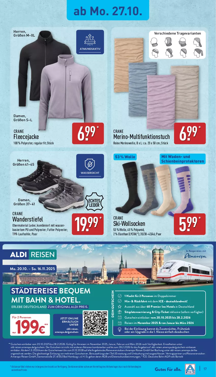 Aktueller Prospekt Aldi Nord - Von Montag - von 27.10 bis 01.11.2025 - strona 17 - produkty: aldi, angebot, angebote, Bad, buch, eis, erde, gin, gutschein, gutscheine, Jacke, reis, reiseveranstalter, Ria, siemens, socken, Ti, tuc, wasser, wolle, ZTE
