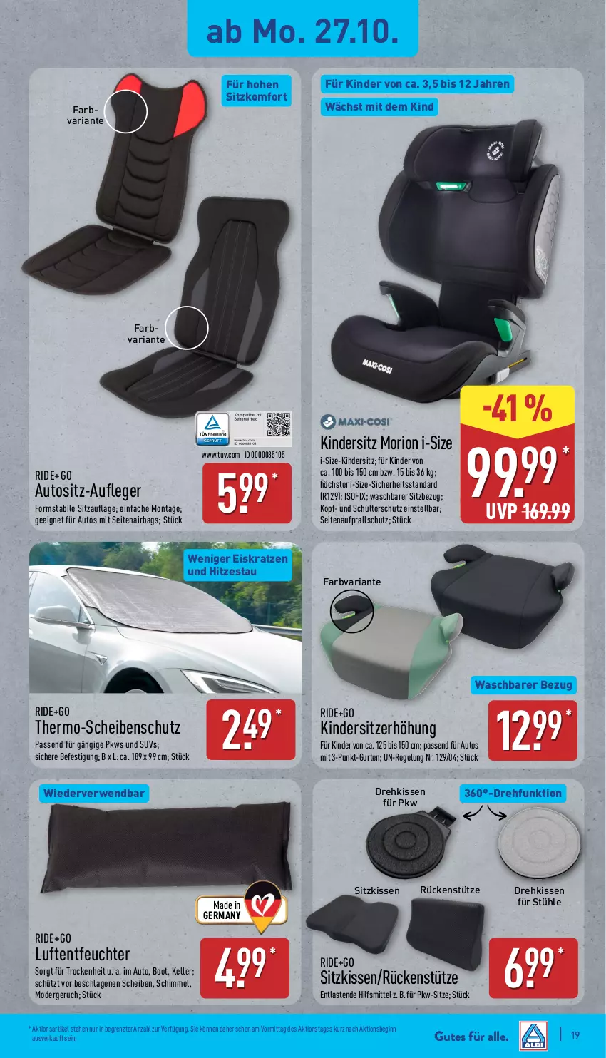 Aktueller Prospekt Aldi Nord - Von Montag - von 27.10 bis 01.11.2025 - strona 19 - produkty: auto, eis, elle, Germ, gin, Kinder, Kindersitz, kissen, Luftentfeuchter, Mode, PKWs, Ria, rwe, Sitzauflage, sitzkissen, Stühl, Ti, ZTE