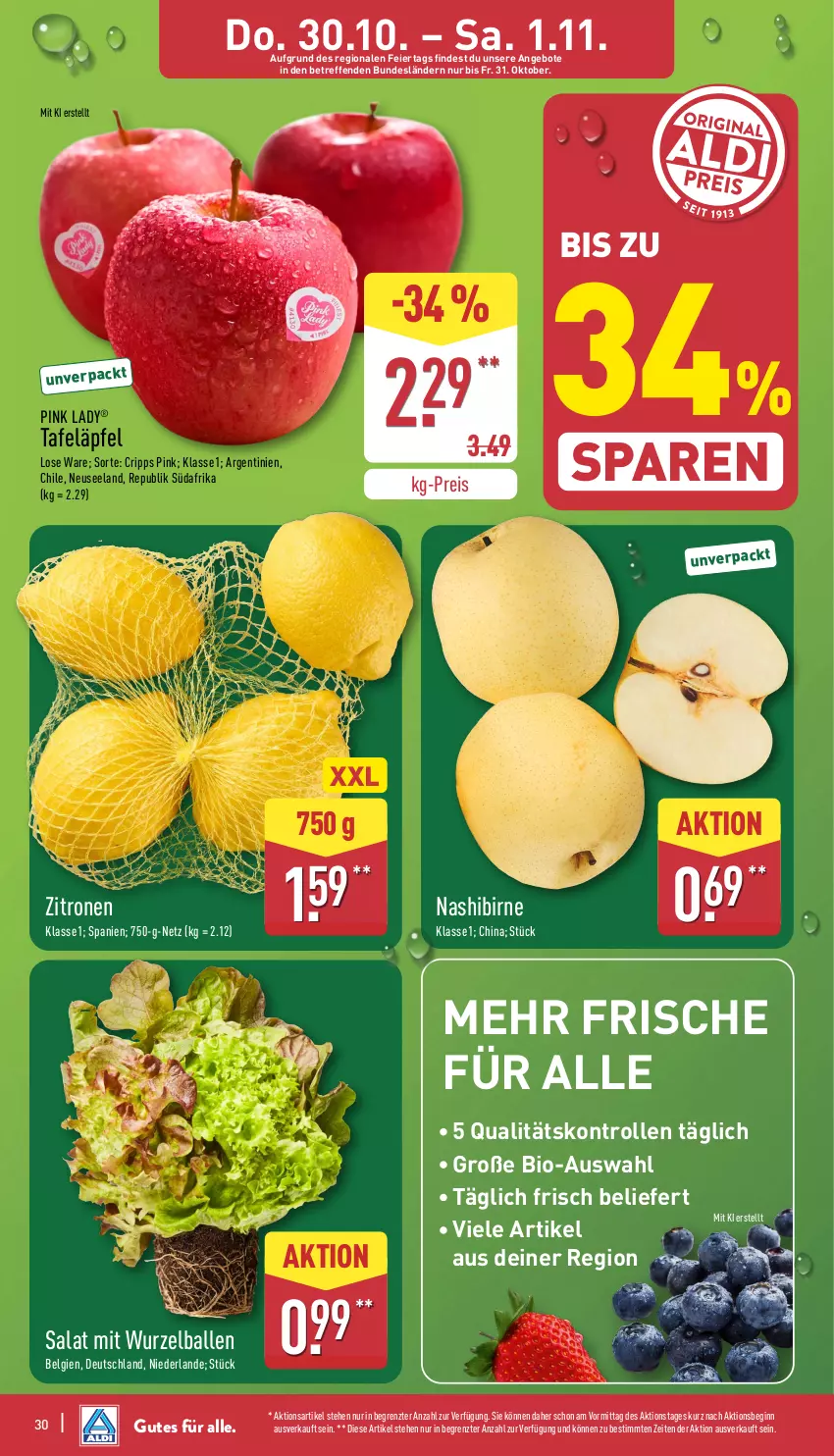 Aktueller Prospekt Aldi Nord - Von Montag - von 27.10 bis 01.11.2025 - strona 30 - produkty: angebot, angebote, ball, bio, eier, eis, Elan, gin, LG, Nashi, Pink Lady, reis, salat, tafeläpfel, Ti, zitrone, zitronen, ZTE