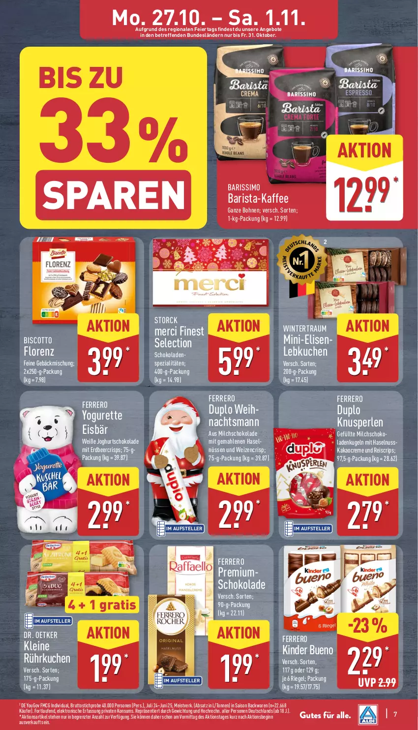 Aktueller Prospekt Aldi Nord - Von Montag - von 27.10 bis 01.11.2025 - strona 7 - produkty: angebot, angebote, backwaren, biscotto, bohne, bohnen, brut, creme, Dr. Oetker, duplo, eier, eis, Elektro, elle, Feine Gebäckmischung, ferrero, gebäckmischung, gin, HP, joghur, joghurt, kaffee, kaffee ganze bohnen, kakao, Kinder, kinder bueno, kuchen, Kugel, Laufen, Lebkuchen, leine, lorenz, merci, milch, nuss, perlen, reis, riegel, schoko, schokolade, schokoladen, sim, Spezi, storck, teller, Ti, Yo, yogurette, ZTE
