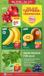 Gazetka promocyjna Aldi Nord - Von Montag - Gazetka - ważna od 01.11 do 01.11.2025 - strona 2 - produkty: aldi, angebot, angebote, apfel, banane, bananen, bio, eier, eis, Elan, früchte, grana, granatapfel, kiwi, kiwifruit, Rana, reis, spinat, Ti, trolli, ZTE