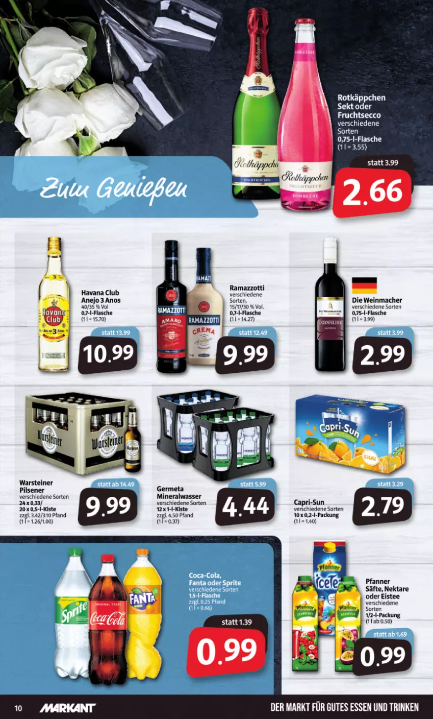 Aktueller Prospekt Markant - Prospekte - von 14.02 bis 19.02.2022 - strona 10 - produkty: Alwa, beere, Cap, capri-sun, eis, eistee, flasche, Germ, gutes essen, Havana Club, himbeer, himbeere, mac, mineralwasser, Nektar, pfanne, Pfanner, pils, pilsener, rama, ramazzott, ramazzotti, rotkäppchen, säfte, steiner, tee, Ti, warsteiner, wasser, wein, zott