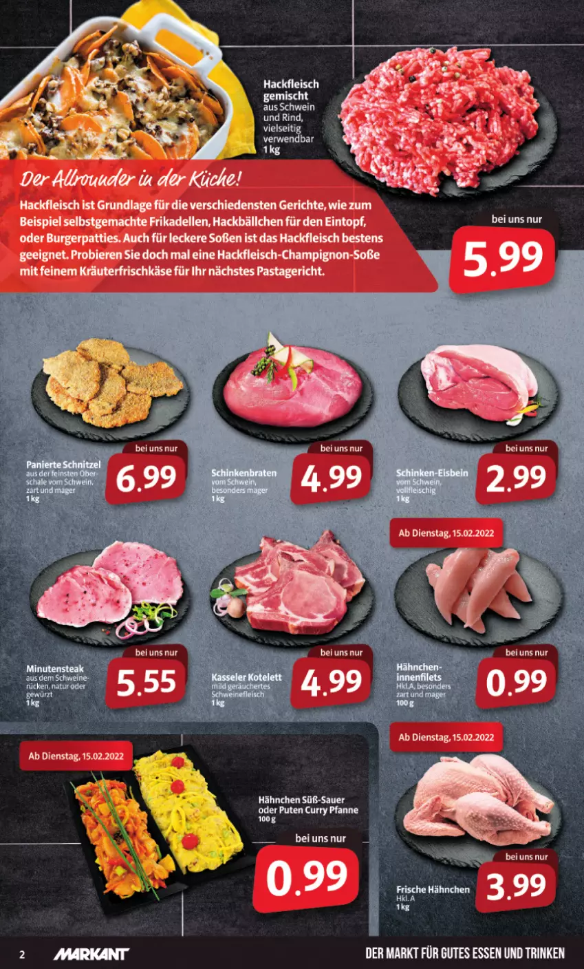 Aktueller Prospekt Markant - Prospekte - von 14.02 bis 19.02.2022 - strona 2 - produkty: auer, eis, fleisch, Frische Hähnchen, gewürz, gutes essen, hackfleisch, hackfleisch gemischt, kasseler, kotelett, LG, schnitzel, schwein, schweine, schweinefleisch, Ti, wein, weine