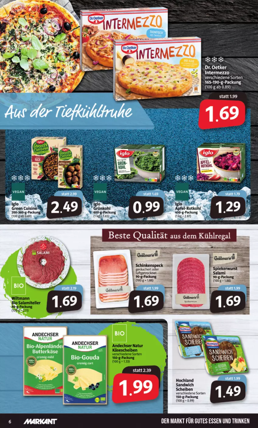 Aktueller Prospekt Markant - Prospekte - von 14.02 bis 19.02.2022 - strona 6 - produkty: apfel, aus dem kühlregal, bio, elle, hochland, intermezzo, kühlregal, regal, rotkohl, salami, sandwich, schinken, schinkenspeck, Speck, teller, wiltmann