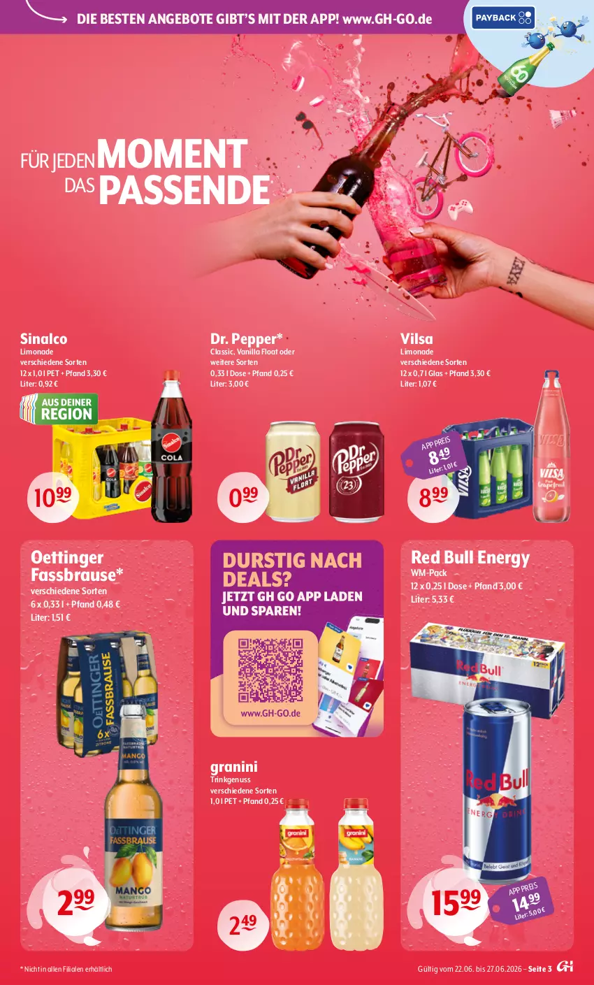 Aktueller Prospekt Getraenke Hoffmann - Prospekte - von 22.06 bis 27.06.2026 - strona 3 - produkty: angebot, angebote, brause, eis, fassbrause, granini, limo, limonade, nuss, oettinger, red bull, sinalco, Ti, vilsa