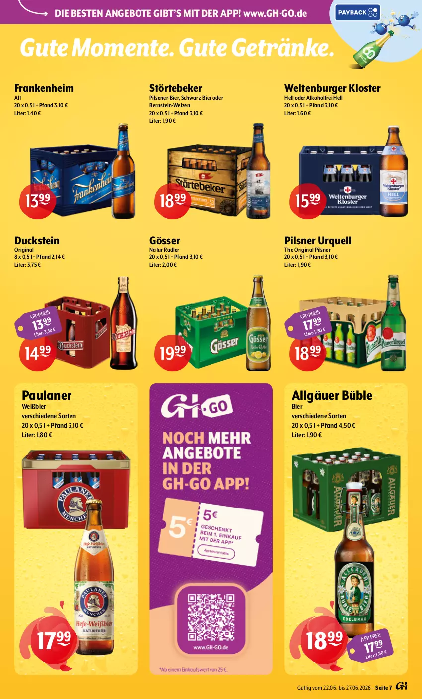 Aktueller Prospekt Getraenke Hoffmann - Prospekte - von 22.06 bis 27.06.2026 - strona 7 - produkty: alkohol, angebot, angebote, bier, burger, Duck, eis, ente, getränk, getränke, gin, gösser, LG, natur, natur radler, Paula, paulaner, pils, pilsener, pilsner, pilsner urquell, radler, störtebeker, Ti