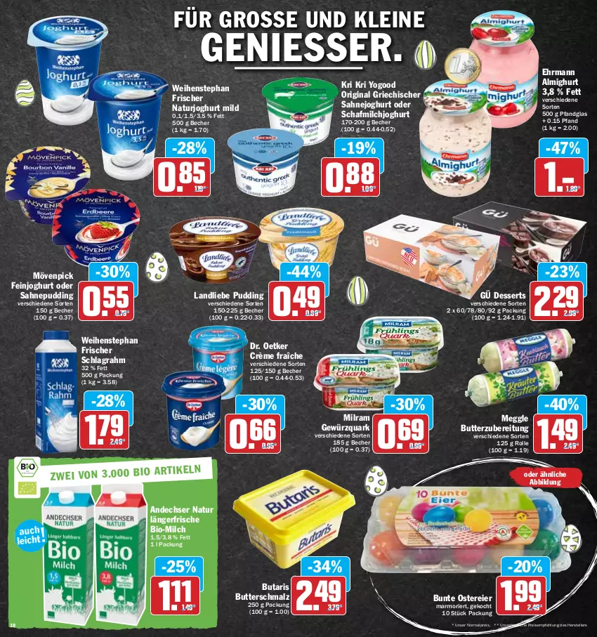 Aktueller Prospekt Hit - Prospekte - von 11.04 bis 16.04.2022 - strona 10 - produkty: almighur, almighurt, andechser natur, Becher, bio, butter, Butterschmalz, crème fraîche, dessert, desserts, Dr. Oetker, ehrmann, ehrmann almighurt, eier, eis, elle, feinjoghurt, gewürz, gewürzquark, gin, joghur, joghurt, joghurt mild, landliebe, leine, malz, meggle, milch, milram, mövenpick, natur, naturjoghurt, pudding, quark, reis, sahne, Sahnejoghurt, schlagrahm, Schmalz, teller, Ti, weihenstephan, Yo