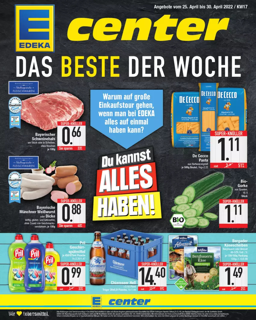 Aktueller Prospekt E Center - Angebote der Woche - von 25.04 bis 30.04.2022 - strona 1 - produkty: De Cecco, ecco, lebensmittel, pril, Ti