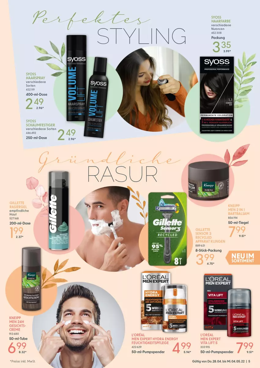 Aktueller Prospekt Selgros - Bodycare - von 28.04 bis 04.05.2022 - strona 5 - produkty: creme, eis, elle, ente, feuchtigkeitspflege, haarspray, kneipp, l'oreal, loreal, Nuance, reis, schaumfestiger, syoss, Ti, vita, Yo