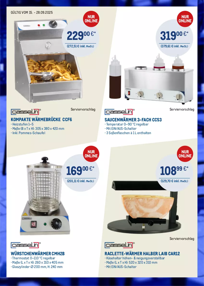 Aktueller Prospekt Metro - Online: Casselin-Angebote - von 08.09 bis 21.09.2025 - strona 2 - produkty: flasche, Käse, pommes, sauce, saucen, Schal, Soße, thermostat, Ti, würstchen