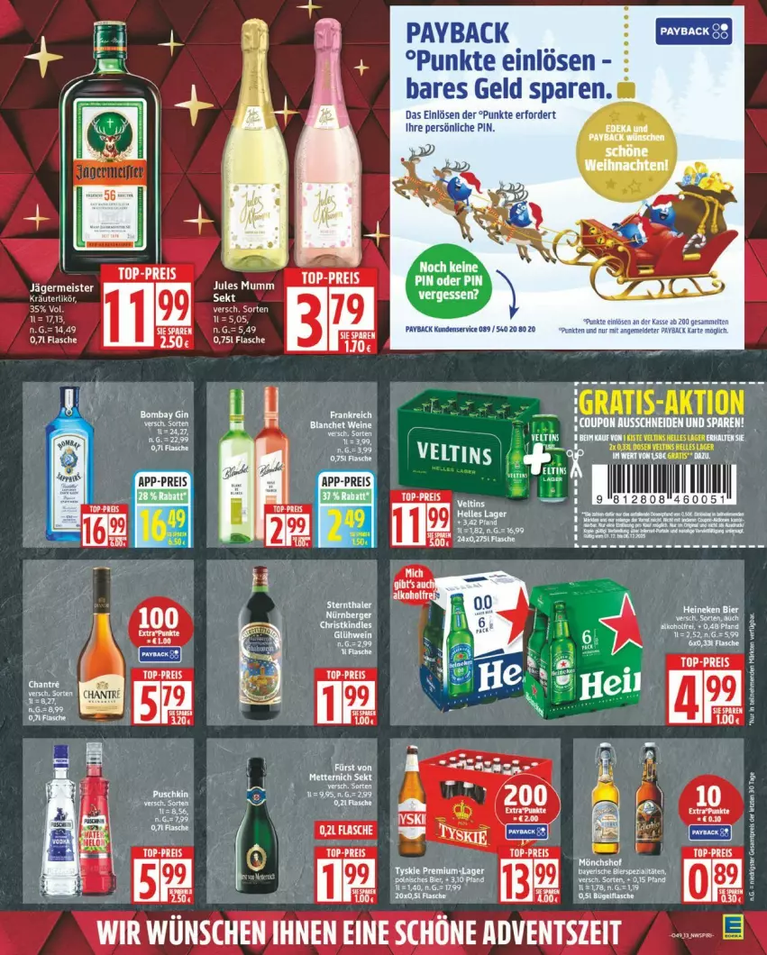 Aktueller Prospekt Edeka - Prospekte - von 01.12 bis 06.12.2025 - strona 13 - produkty: bier, coupon, eier, eis, Germ, gin, jägermeister, Meister, payback, reis, top-preis, tyskie