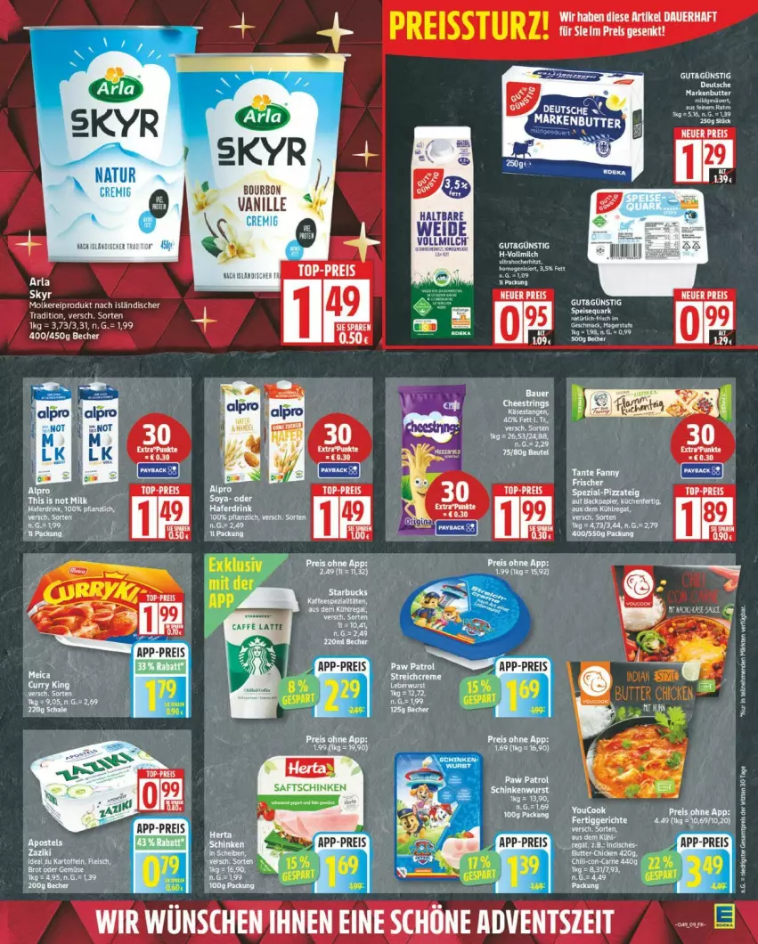 Aktueller Prospekt Edeka - Prospekte - von 01.12 bis 06.12.2025 - strona 9 - produkty: arla, Becher, bett, bourbon, eis, ente, küche, Küchen, milch, papier, pizza, Pizzateig, reis, rel, saft, saftschinken, schinken, Spezi, tee, Ti, top-preis, vanille, vollmilch