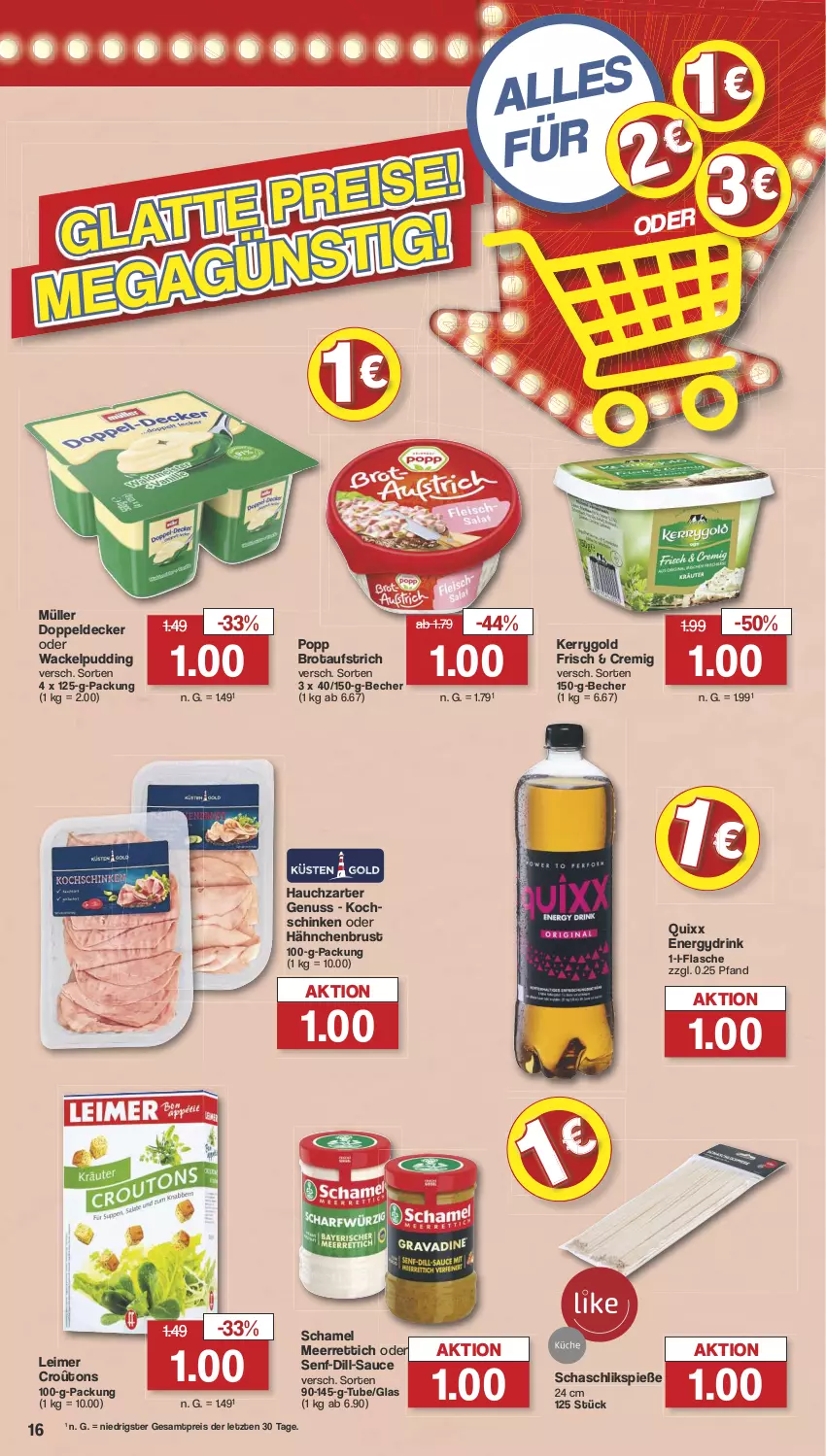 Aktueller Prospekt Famila - Prospekte - von 27.05 bis 01.06.2024 - strona 16 - produkty: aufstrich, Becher, brot, brotaufstrich, decke, drink, eimer, eis, flasche, hähnchenbrust, kerrygold, kochschinken, leimer, meerrettich, Müller, nuss, Popp, pudding, Quixx, reis, Rettich, sauce, schamel, schinken, senf, Ti, ZTE