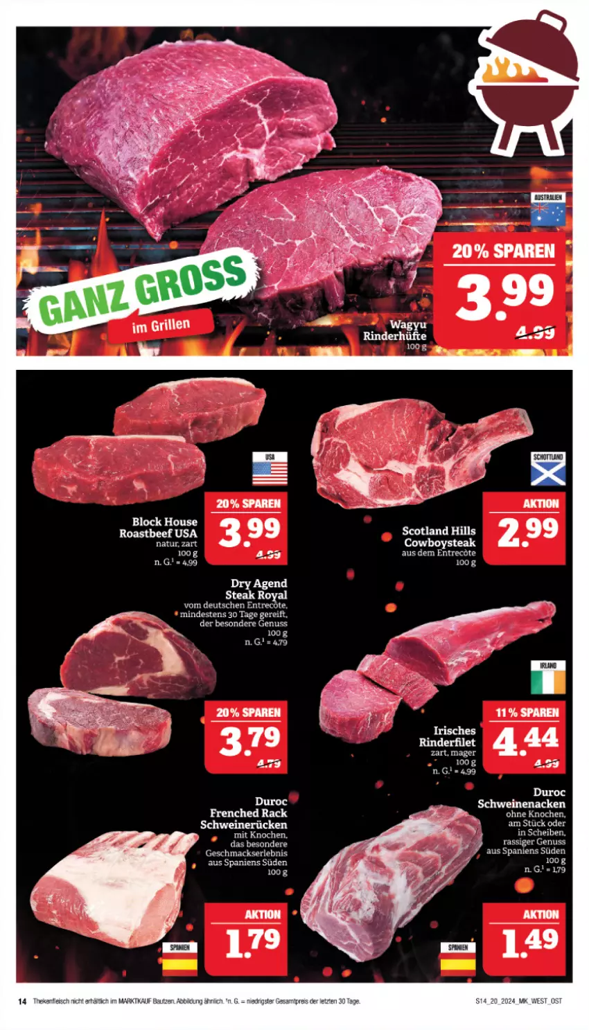 Aktueller Prospekt Marktkauf - Prospekt - von 12.05 bis 18.05.2024 - strona 14 - produkty: Bau, Bebe, beef, bier, eis, fleisch, mac, nuss, reis, roastbeef, schwein, schweine, schweinenacken, tee, wein, weine, ZTE