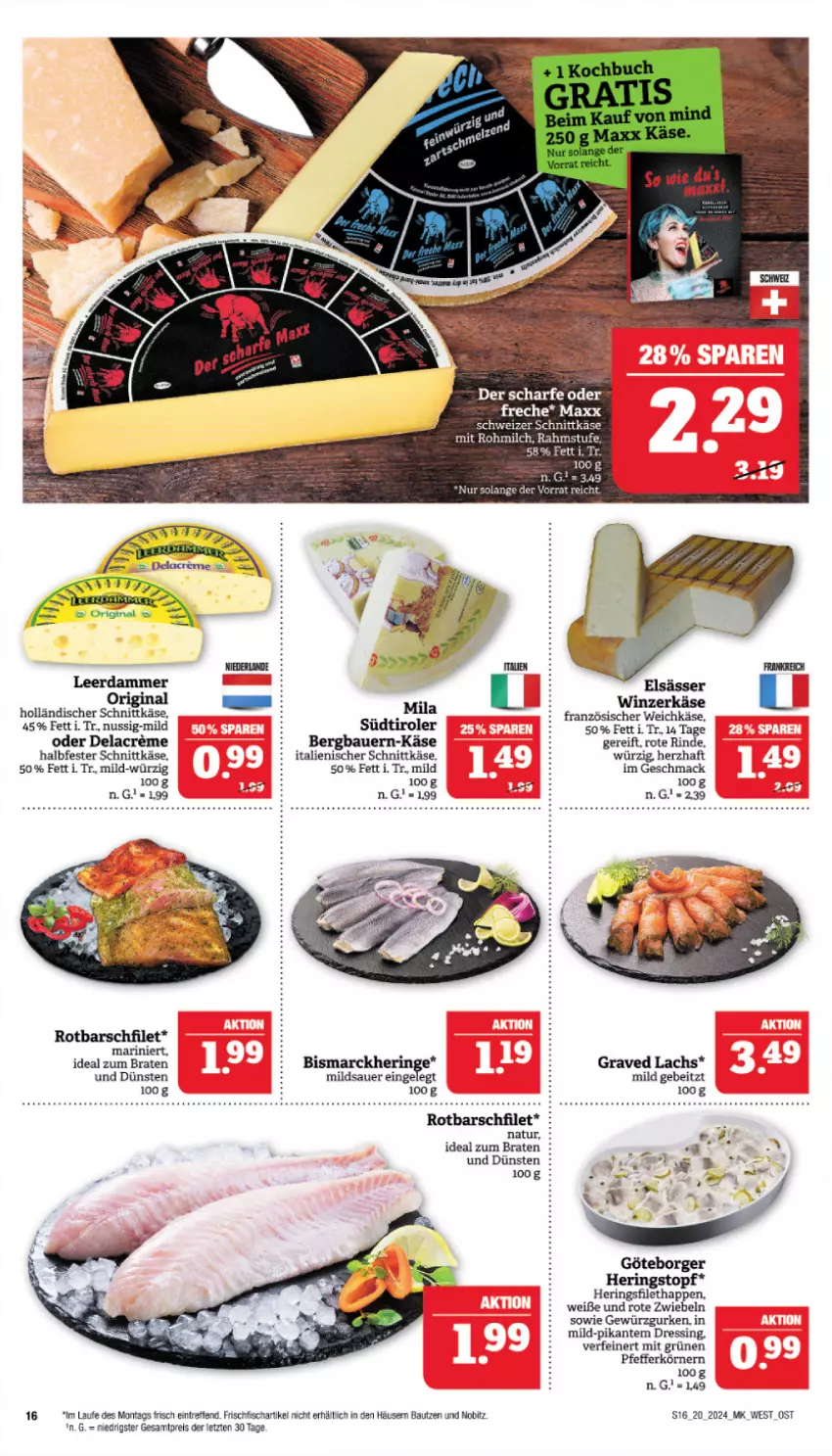 Aktueller Prospekt Marktkauf - Prospekt - von 12.05 bis 18.05.2024 - strona 16 - produkty: auer, Bau, Bauer, bismarck, braten, dressing, eis, filet, fisch, französischer weichkäse, frischfisch, gewürz, Gewürzgurke, gewürzgurken, gin, Graved Lachs, gurke, gurken, halbfester schnittkäse, hering, Herings, holländischer schnittkäse, ideal zum braten, Käse, lachs, leerdammer, mac, natur, nuss, pfeffer, reis, rind, ring, Rotbarsch, rotbarschfilet, Rote Zwiebel, schnittkäse, schweizer schnittkäse, südtiroler, Ti, topf, weichkäse, ZTE, zwiebel, zwiebeln