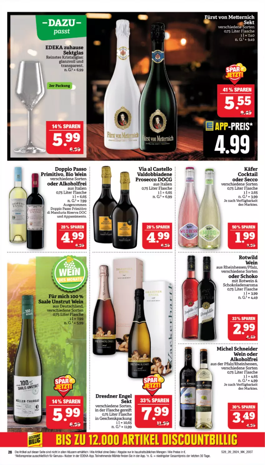 Aktueller Prospekt Marktkauf - Prospekt - von 12.05 bis 18.05.2024 - strona 28 - produkty: aktionspreis, alkohol, bio, cocktail, deka, doppio passo, ecco, eis, Engel, flasche, geschenkpackung, käfer, Mett, metternich, Michel Schneider, Müller, Müller-Thurgau, nuss, passo, primitivo, prosecco, reis, Ria, riserva, rotwein, schoko, schokolade, schokoladen, sekt, sim, Ti, valdo, wein, ZTE