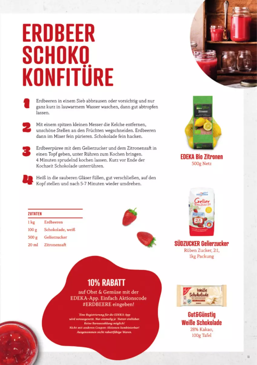 Aktueller Prospekt Marktkauf - Prospekt - von 12.05 bis 18.05.2024 - strona 55 - produkty: beere, beeren, bio, brause, deka, edeka bio, elle, erdbeere, erdbeeren, früchte, früchten, gelierzucker, Gläser, kakao, leine, messer, Mixer, obst, püree, ring, saft, schoko, schokolade, Sprudel, südzucker, Ti, topf, wasser, Weiße Schokolade, zitrone, zitronen, zitronensaft, zucker