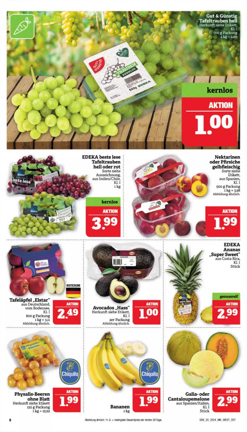 Aktueller Prospekt Marktkauf - Prospekt - von 12.05 bis 18.05.2024 - strona 8 - produkty: avocado, avocados, banane, bananen, beere, beeren, eis, Engel, fleisch, melone, Nektar, nektarinen, oder pfirsiche, pfirsich, pfirsiche, Physalis, reis, tafeläpfel, tafeltrauben, Ti, trauben, ZTE