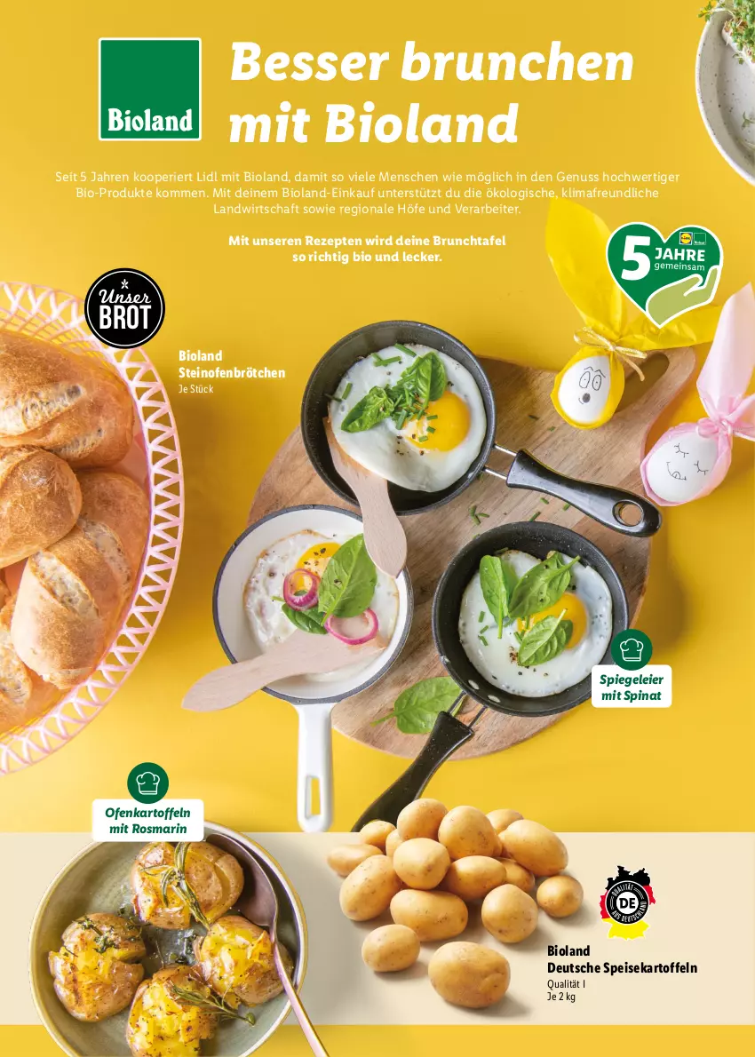 Aktueller Prospekt Lidl - Ostermagazin - von 12.03 bis 08.04.2023 - strona 10 - produkty: bio, bioland, brot, brötchen, eier, eis, kartoffel, kartoffeln, nuss, Ofen, rezept, rezepte, rosmarin, speisekartoffeln, spiegel, spinat, steinofen, Ti