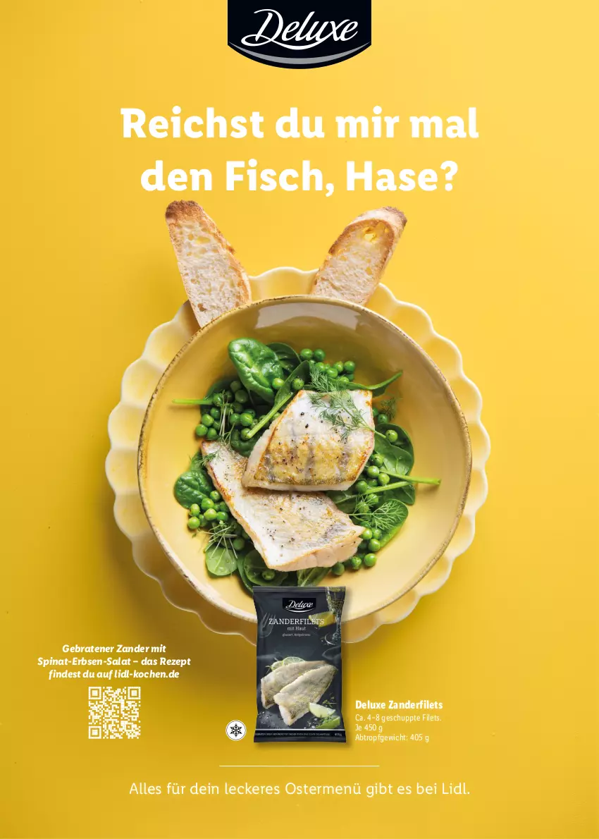 Aktueller Prospekt Lidl - Ostermagazin - von 12.03 bis 08.04.2023 - strona 19 - produkty: braten, erbsen, filet, filets, fisch, rezept, salat, spinat, Zander, Zanderfilets