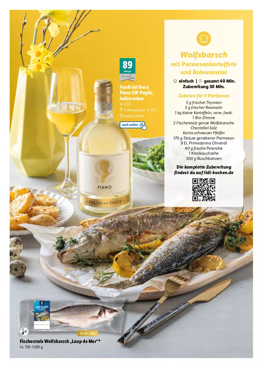 Aktueller Prospekt Lidl - Ostermagazin - von 12.03 bis 08.04.2023 - strona 27 - produkty: bio, bohne, bohnen, Bohnensalat, Buschbohnen, fisch, fische, Fischer, kartoffel, kartoffeln, knoblauch, leine, olive, oliven, olivenöl, petersilie, pfeffer, rosmarin, salat, salz, Ti, wolfsbarsch, zitrone