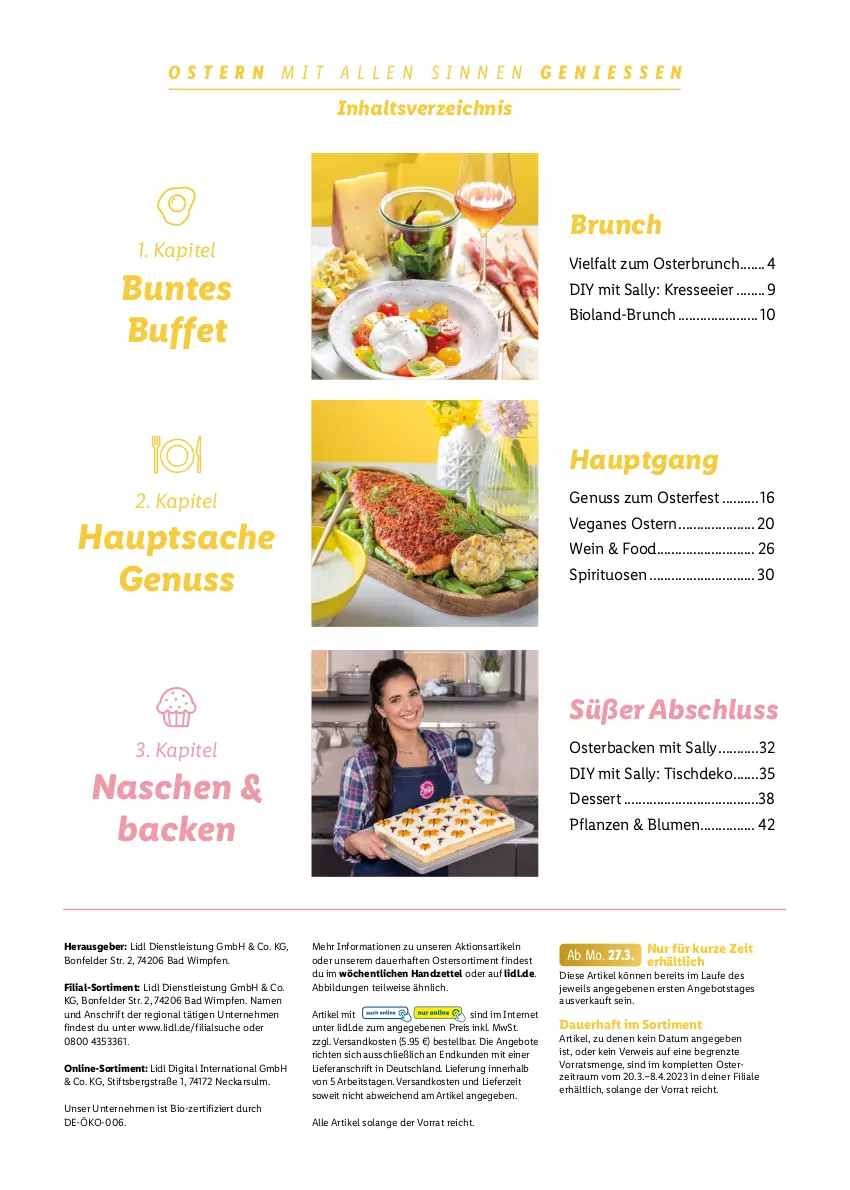 Aktueller Prospekt Lidl - Ostermagazin - von 12.03 bis 08.04.2023 - strona 3 - produkty: angebot, angebote, auer, Bad, bio, bioland, blume, blumen, dessert, eier, eis, ndk, nuss, pflanze, pflanzen, reis, rwe, sac, spirituosen, Ti, tisch, wein, ZTE