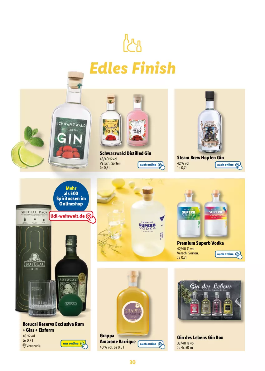 Aktueller Prospekt Lidl - Ostermagazin - von 12.03 bis 08.04.2023 - strona 30 - produkty: amaro, eis, Finish, gin, grappa, rum, spirituosen, Ti, tuc, vodka, wein