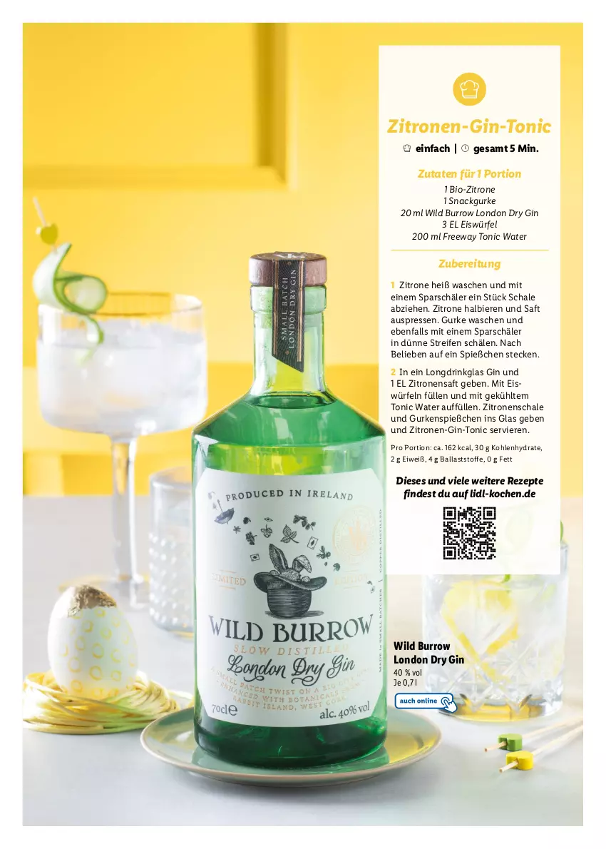 Aktueller Prospekt Lidl - Ostermagazin - von 12.03 bis 08.04.2023 - strona 31 - produkty: ball, bier, Biere, bio, drink, dry gin, eis, eiswürfel, gin, gurke, gurken, london dry, london dry gin, reifen, rezept, rezepte, saft, Schal, Schale, snack, Ti, tonic, tonic water, Wild, würfel, zitrone, zitronen, zitronensaft