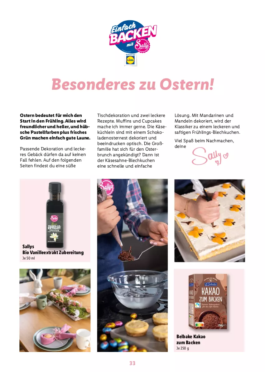 Aktueller Prospekt Lidl - Ostermagazin - von 12.03 bis 08.04.2023 - strona 33 - produkty: bio, dekoration, elle, kakao, Käse, kuchen, LG, mac, mandarine, mandarinen, mandel, mandeln, Muffin, muffins, rezept, rezepte, saft, sahne, schoko, Ti, tisch, vanille