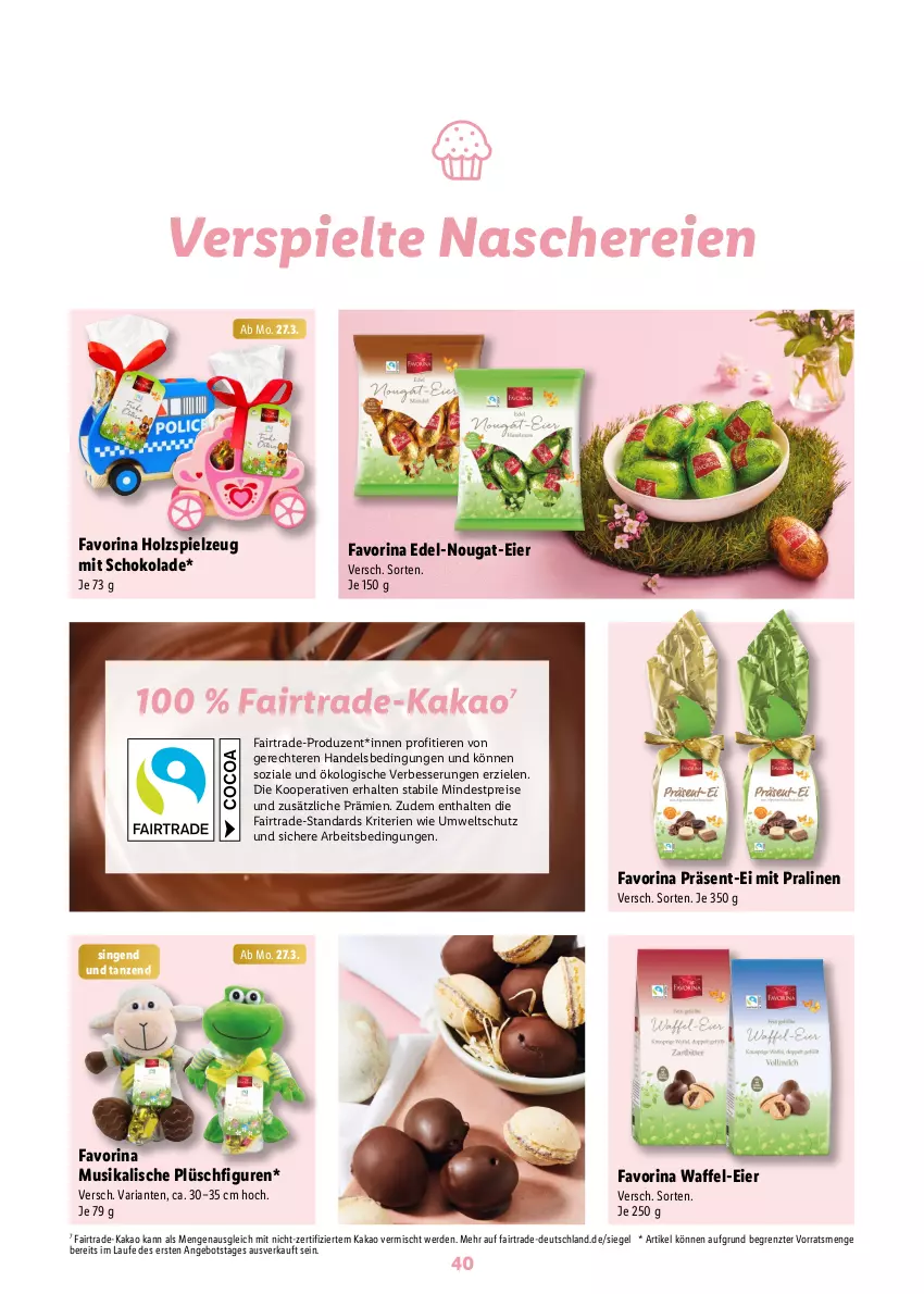 Aktueller Prospekt Lidl - Ostermagazin - von 12.03 bis 08.04.2023 - strona 40 - produkty: angebot, eier, eis, erde, Holz, kakao, Plüsch, pralinen, reis, Ria, Schere, schoko, schokolade, spielzeug, Ti, Tiere, ZTE