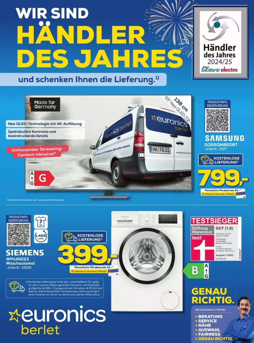 Aktueller Prospekt Euronics - Prospekte - von 04.01 bis 10.01.2025 - strona 1 - produkty: auto, eis, ente, fernseher, Germ, LG, linsen, reis, rum, siemens, Ti