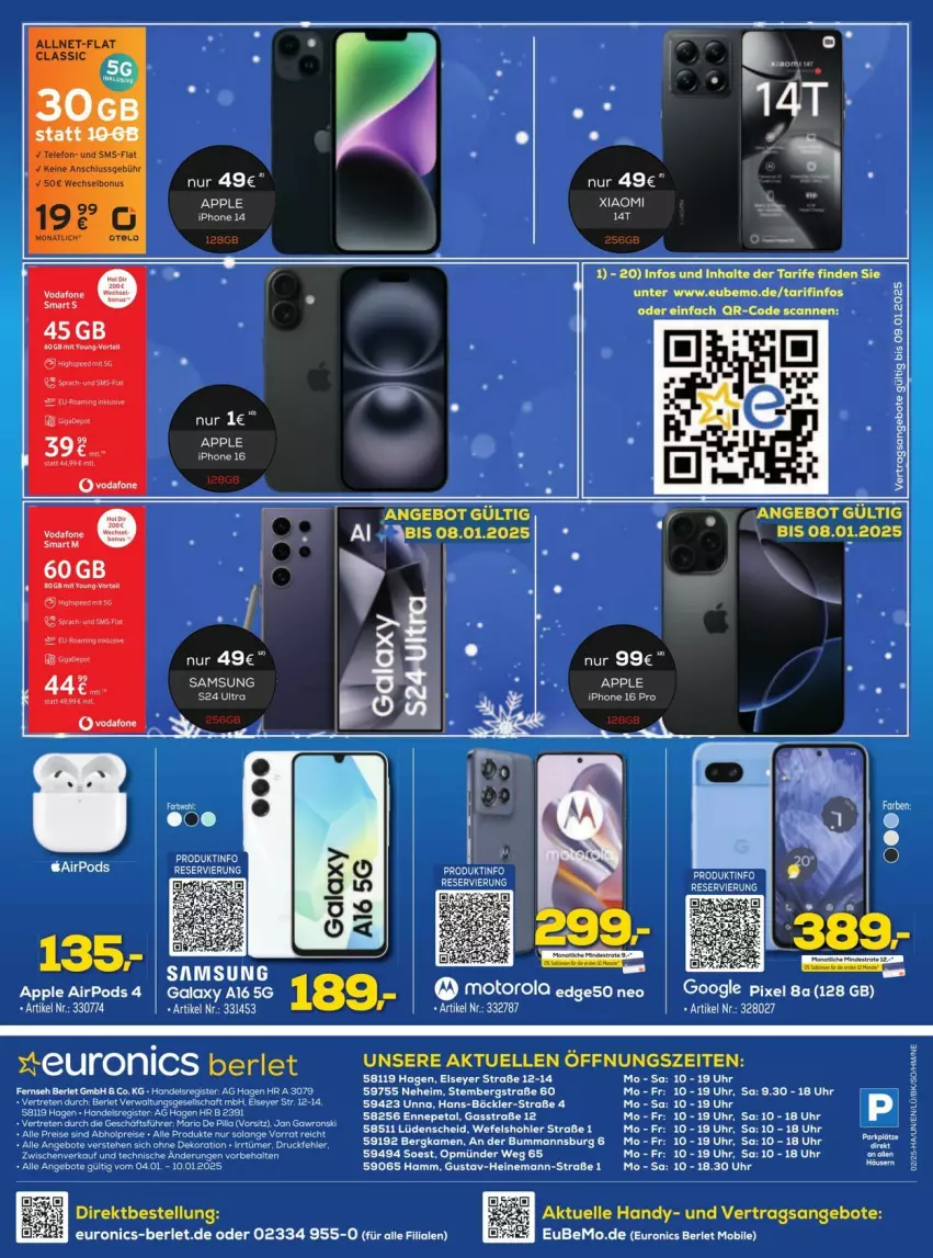 Aktueller Prospekt Euronics - Prospekte - von 04.01 bis 10.01.2025 - strona 12 - produkty: angebot, angebote, Apple, elle, ente, Handy, iphone, motorola, Samsung, tee, Ti, uhr