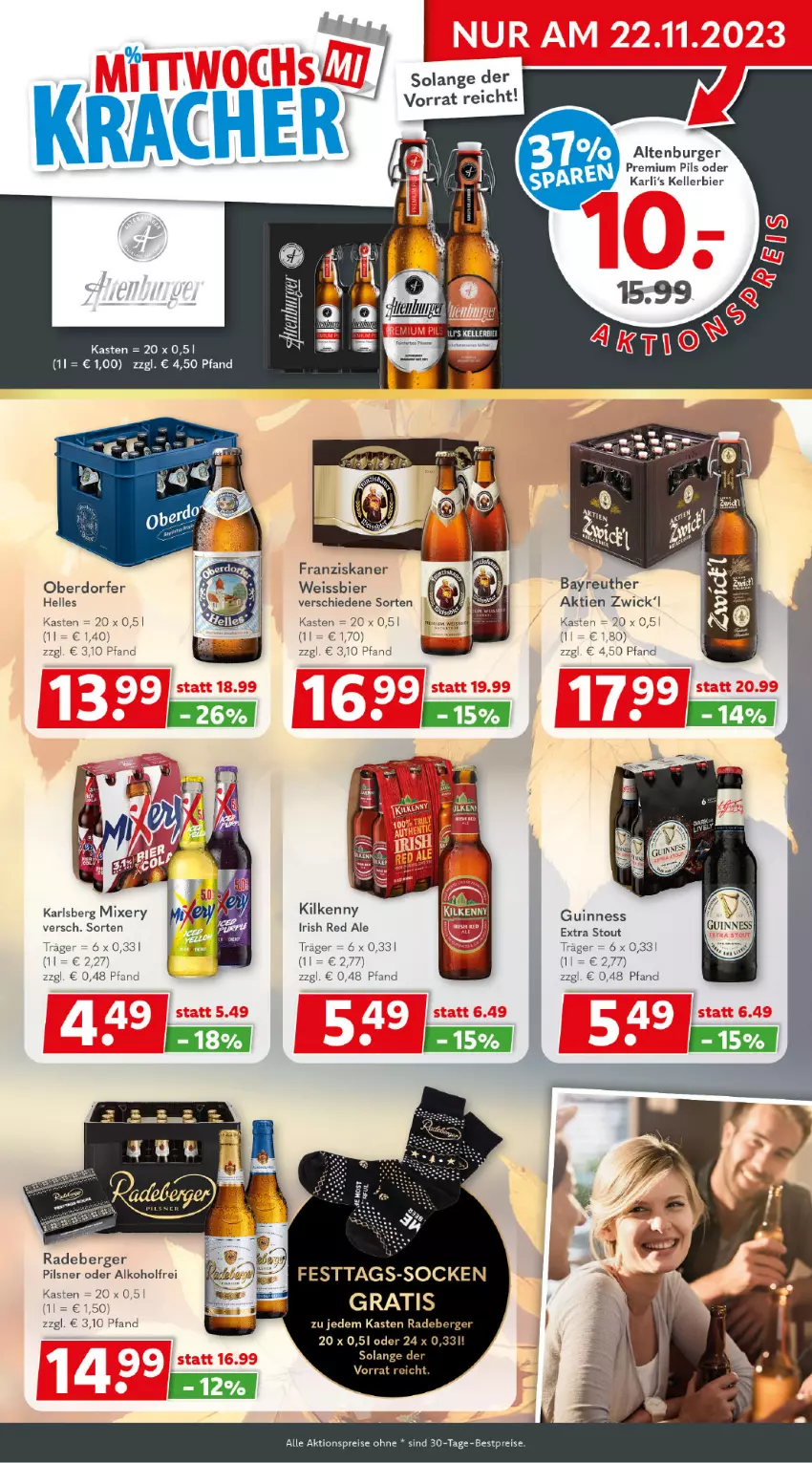 Aktueller Prospekt Getraenkeland - von 13.11 bis 25.11.2023 - strona 3 - produkty: aktionspreis, alkohol, Berger, bestpreis, bestpreise, bier, eis, elle, franziskaner, Guinness, karlsberg, kellerbier, Kilkenny, pils, pilsner, premium pils, radeberger, reis, rel, socken, Ti, weissbier, WICK