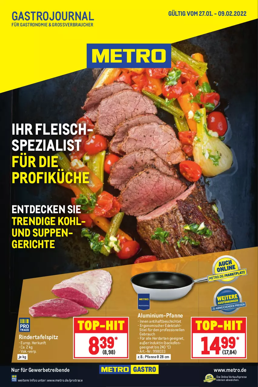 Aktueller Prospekt Metro - GastroJournal - von 27.01 bis 09.02.2022 - strona 1 - produkty: backofen, decke, edelstahl, eis, elle, fleisch, herdarten, küche, Metro, Ofen, pfanne, Rauch, reis, rind, rinder, Spezi, suppe, suppen, tafelspitz, Ti, top-hit