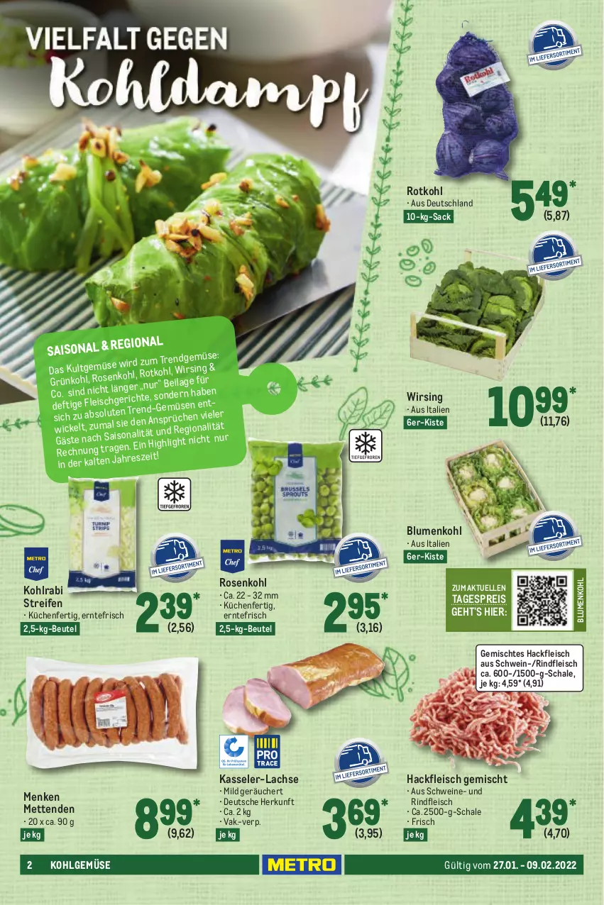 Aktueller Prospekt Metro - GastroJournal - von 27.01 bis 09.02.2022 - strona 2 - produkty: beutel, blume, blumen, blumenkohl, eis, elle, fleisch, hackfleisch, hackfleisch gemischt, kasseler, kohlrabi, küche, Küchen, lachs, LG, Mett, metten, Mettenden, reifen, reis, rind, rindfleisch, rosen, Rosenkohl, rotkohl, sac, Schal, Schale, schwein, schweine, Ti, wein, weine, WICK, Wirsing