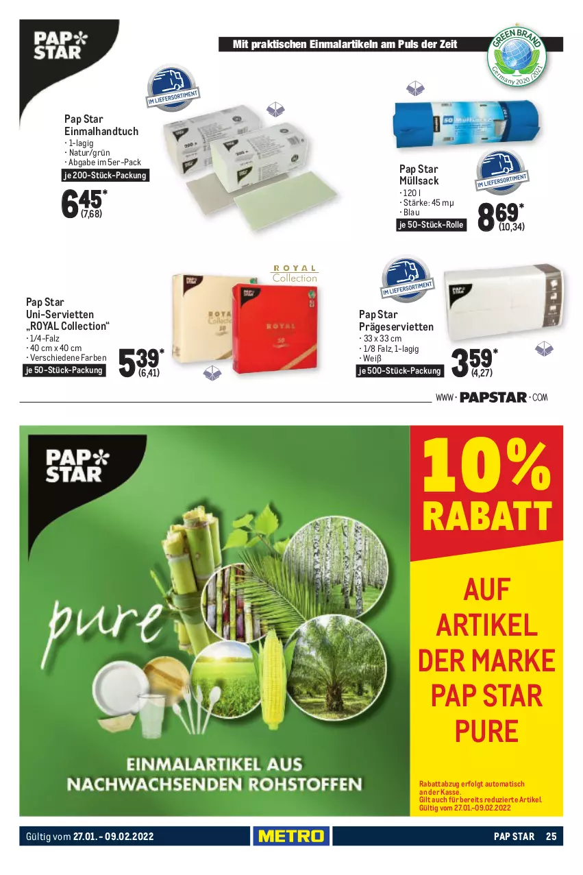 Aktueller Prospekt Metro - GastroJournal - von 27.01 bis 09.02.2022 - strona 25 - produkty: auto, handtuch, LG, natur, sac, Serviette, servietten, Ti, tisch, tuc