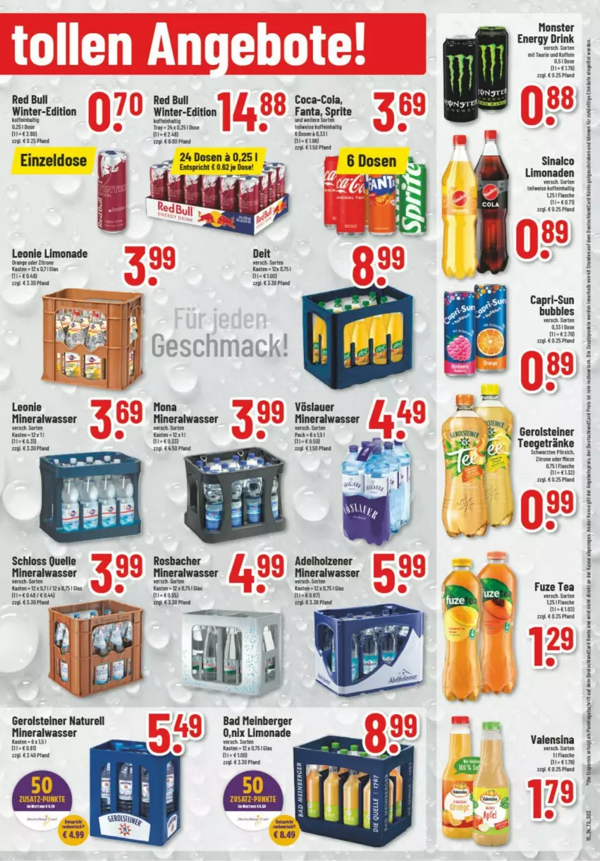 Aktueller Prospekt Trinkgut - Prospekte - von 08.04 bis 13.04.2024 - strona 4 - produkty: adelholzener, Alwa, auer, Bad, ball, Berger, Cap, capri-sun, coca-cola, cola, drink, eis, elle, energy drink, fanta, flasche, gerolsteine, gerolsteiner, getränk, getränke, Holz, limo, limonade, limonaden, mineralwasser, monster, Monster Energy, natur, orange, pfirsich, red bull, rel, sinalco, sprite, steiner, tee, Ti, valensina, vöslauer, wasser, zitrone, ZTE