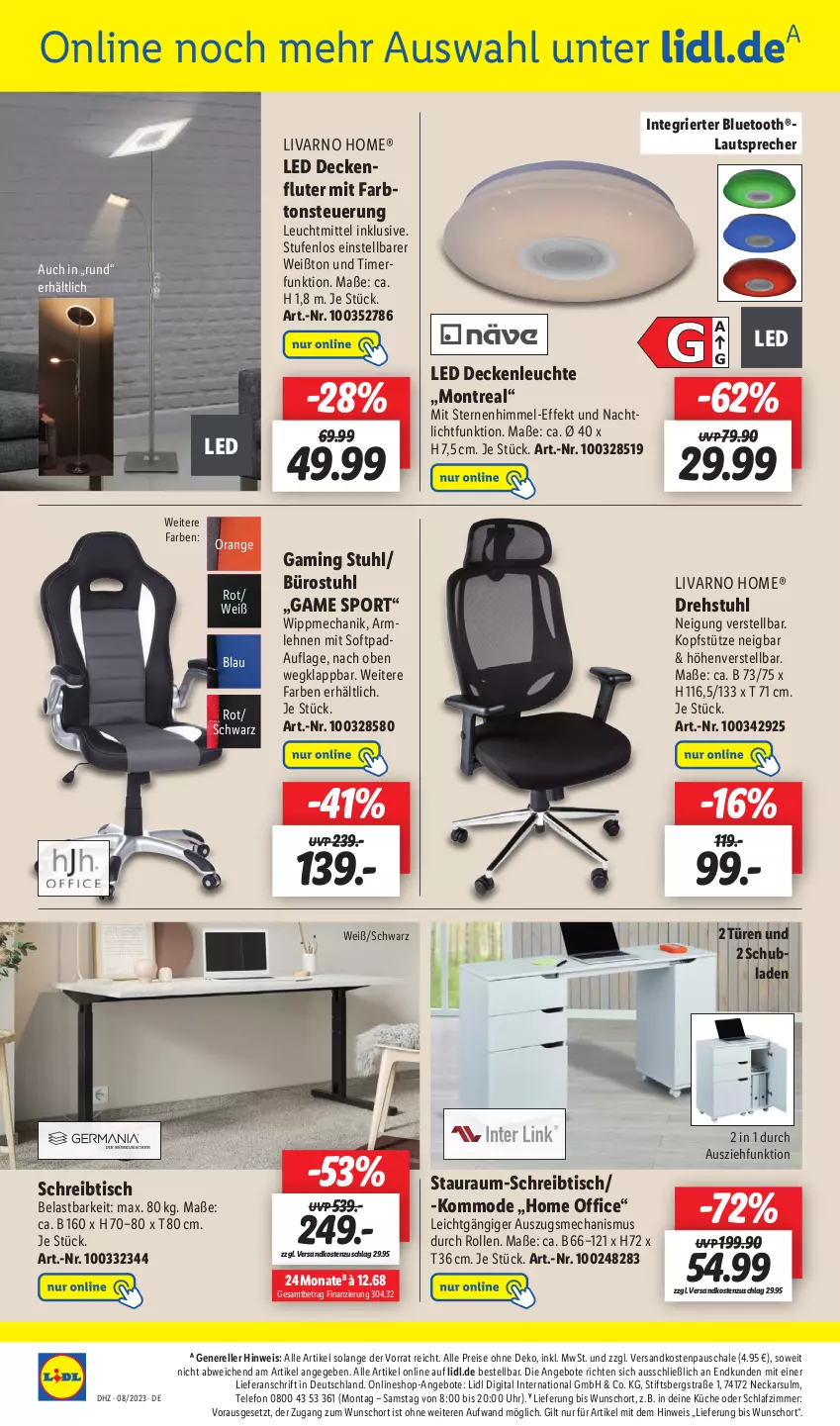 Aktueller Prospekt Lidl - Wochen-Highlights im Onlineshop - von 20.02 bis 26.02.2023 - strona 4 - produkty: angebot, angebote, armlehnen, decke, deckenfluter, deckenleuchte, drehstuhl, eis, elle, kommode, kopfstütze, küche, lautsprecher, LED Deckenleuchte, Leuchte, leuchtmittel, Mode, Nachtlicht, ndk, office, orange, reis, rel, Schal, Schale, schlafzimmer, schreibtisch, schubladen, Sport, stuhl, telefon, Ti, timer, tisch, uhr