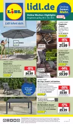Gazetka promocyjna Lidl - Wochen-Highlights im Onlineshop - Gazetka - ważna od 26.02 do 26.02.2023 - strona 1 - produkty: ampelschirm, angebot, angebote, eis, elle, Garten, gartentisch, hocker, HP, latte, Liege, ndk, reis, rel, relaxsessel, rückenlehne, Schal, Schale, sessel, telefon, Ti, tisch, tischplatte, uhr, uv-schutz