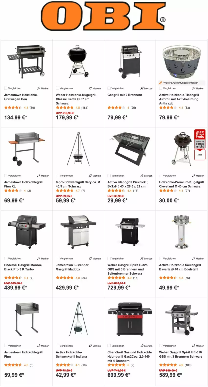 Aktueller Prospekt Obi - Prospekte - von 21.07 bis 05.08.2022 - strona 12 - produkty: activa, char-broil, edelstahl, Elan, enders, gasgrill, grill, Holz, holzkohle, holzkohlegrill, Kohlegrill, Kugel, kugelgrill, lack, LG, Ria, Säulengrill, tepro, Ti, tisch, tischgrill, weber