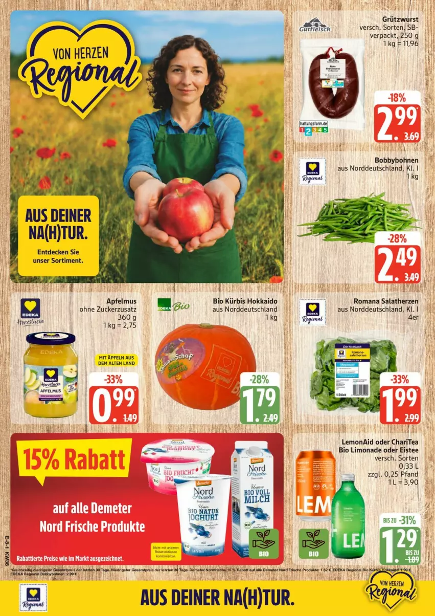 Aktueller Prospekt Edeka - Prospekte - von 14.09 bis 19.09.2026 - strona 11 - produkty: apfel, apfelmus, bio, bio limo, bohne, bohnen, decke, eis, eistee, fleisch, gutfleisch, Kürbis, lack, Lacke, limo, limonade, natur, salat, salatherzen, tee, Ti, wurst, zucker