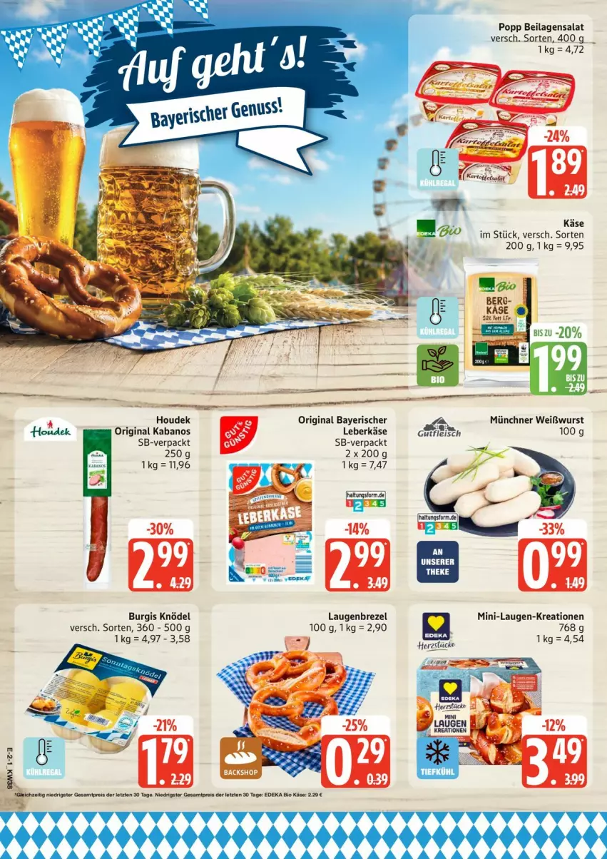 Aktueller Prospekt Edeka - Prospekte - von 14.09 bis 19.09.2026 - strona 2 - produkty: brezel, gin, houdek, ilag, kabanos, Käse, Knödel, Laugenbrezel, leberkäs, leberkäse, Popp, salat, Ti, Weißwurst, wurst