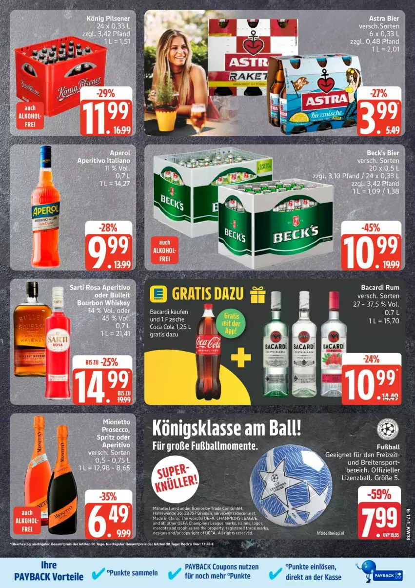 Aktueller Prospekt Edeka - Prospekte - von 14.09 bis 19.09.2026 - strona 23 - produkty: bacardi, ball, beck's, bier, Brei, champion, cola, coupon, coupons, eis, ente, flasche, Fußball, hafer, payback, reis, ring, rwe, Sport, Ti, ZTE