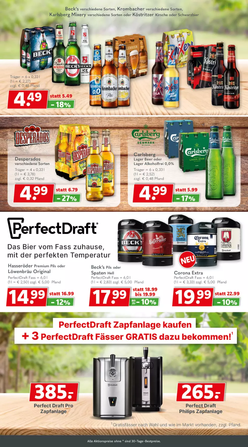 Aktueller Prospekt Getraenkeland - von 24.07 bis 05.08.2023 - strona 4 - produkty: aktionspreis, alkohol, beck's, bestpreis, bestpreise, bier, carlsberg, corona, corona extra, desperados, eis, gin, hasseröder, karlsberg, karlsberg mixery, kirsch, kirsche, köstritzer, krombache, krombacher, Mixer, mixery, Philips, pils, premium pils, reis, Spaten, Ti