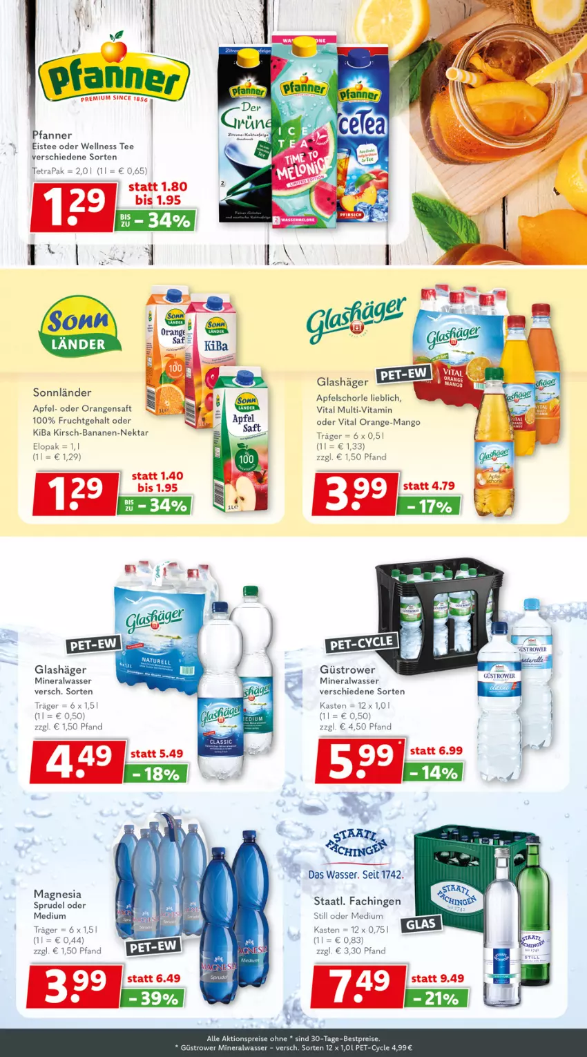 Aktueller Prospekt Getraenkeland - von 24.07 bis 05.08.2023 - strona 6 - produkty: aktionspreis, Alwa, apfel, Apfelschorle, banane, bananen, Bananen-Nektar, bestpreis, bestpreise, eis, eistee, frucht, kirsch, mango, mineralwasser, Nektar, orange, orangen, orangensaft, pfanne, Pfanner, reis, saft, schorle, Staatl. Fachingen, tee, Ti, vita, wasser