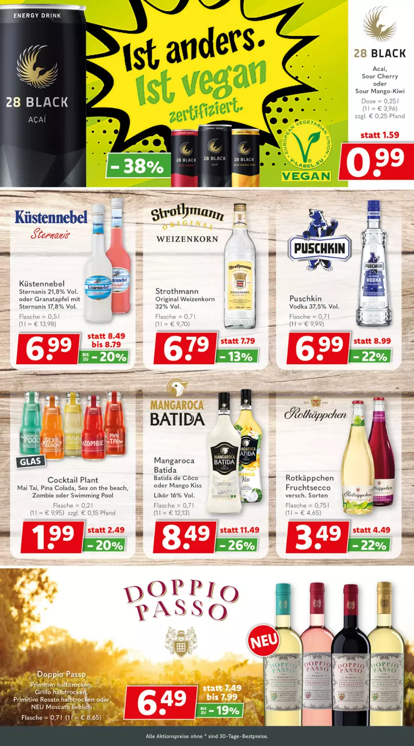 Aktueller Prospekt Getraenkeland - von 24.07 bis 05.08.2023 - strona 7 - produkty: aktionspreis, apfel, batida, bestpreis, bestpreise, bier, cocktail, cola, ecco, eier, eis, flasche, frucht, fruchtsecco, gin, grana, granatapfel, kiwi, korn, lack, likör, mangaroca, mango, pool, puschkin vodka, Rana, reis, rotkäppchen, Ti, vodka, weizenkorn