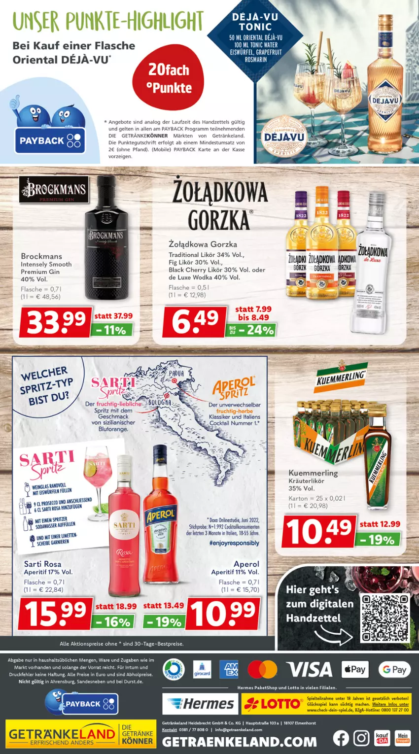 Aktueller Prospekt Getraenkeland - von 24.07 bis 05.08.2023 - strona 8 - produkty: abholpreise, aktionspreis, angebot, angebote, aperitif, aperol, bestpreis, bestpreise, Blutorange, Brock, cocktail, eis, Elan, ente, flasche, garnier, getränk, getränke, gin, HP, kräuter, kräuterlikör, kuemmerling, lack, LG, likör, mac, merl, Mett, metten, orange, payback, reis, rwe, Soda, tee, Ti, Tiere, tonic, tonic water, wasser, wodka, ZTE